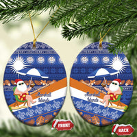 Marshall Islands Christmas Ceramic Ornament Beachy Santa Monono ilo raaneoan Nejin LT14 Oval Blue - Polynesian Pride