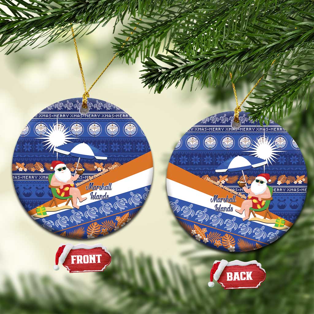 Marshall Islands Christmas Ceramic Ornament Beachy Santa Monono ilo raaneoan Nejin LT14 Circle Blue - Polynesian Pride