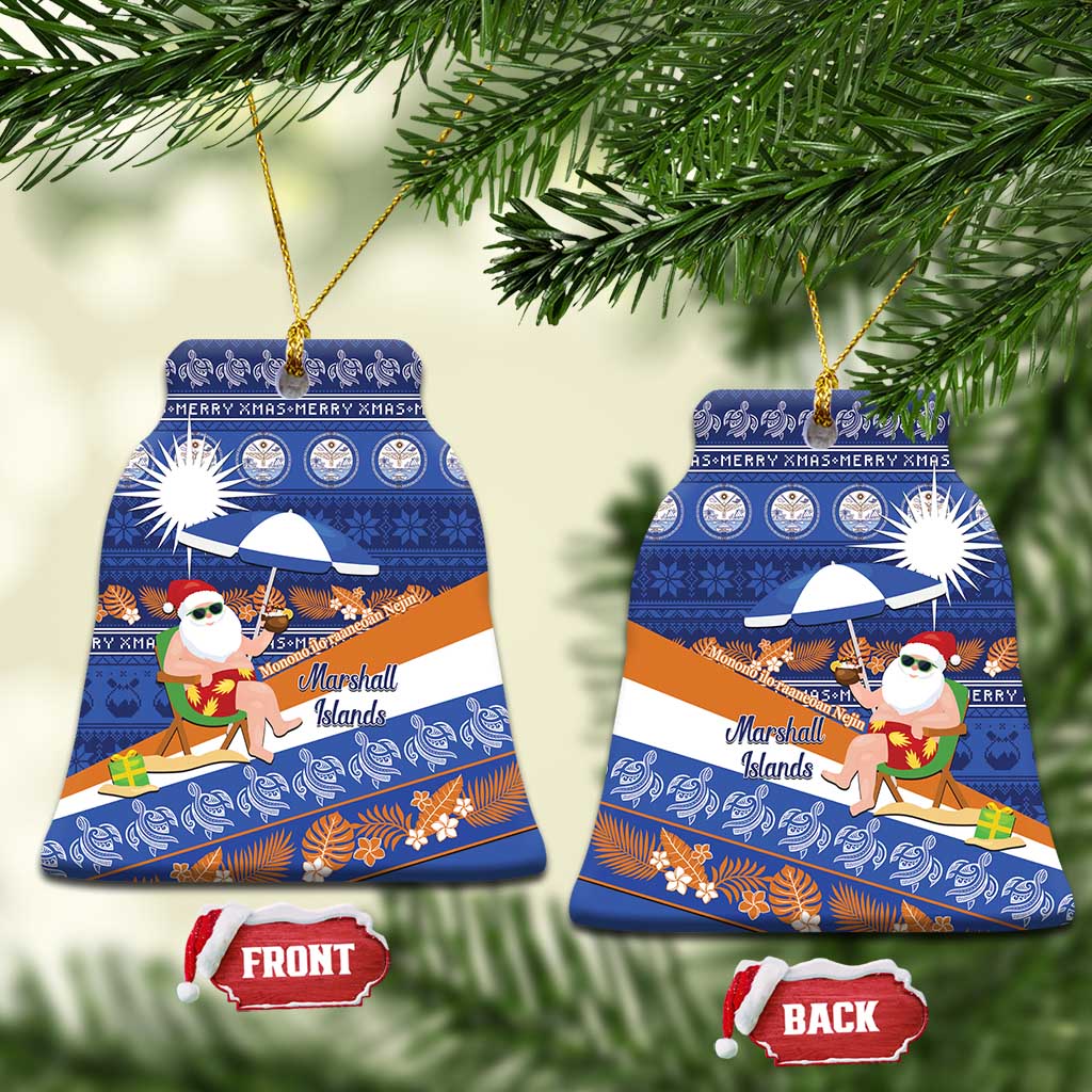 Marshall Islands Christmas Ceramic Ornament Beachy Santa Monono ilo raaneoan Nejin LT14 Bell Flake Blue - Polynesian Pride