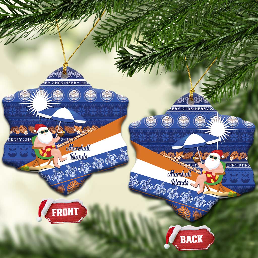 Marshall Islands Christmas Ceramic Ornament Beachy Santa Monono ilo raaneoan Nejin LT14 Snow Flake Blue - Polynesian Pride