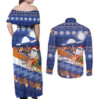 Marshall Islands Christmas Couples Matching Off Shoulder Maxi Dress and Long Sleeve Button Shirt Beachy Santa Monono ilo raaneoan Nejin LT14 - Polynesian Pride