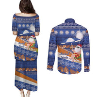Marshall Islands Christmas Couples Matching Puletasi and Long Sleeve Button Shirt Beachy Santa Monono ilo raaneoan Nejin LT14 - Polynesian Pride