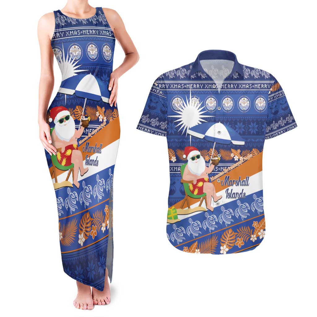 Marshall Islands Christmas Couples Matching Tank Maxi Dress and Hawaiian Shirt Beachy Santa Monono ilo raaneoan Nejin - Polynesian Pride
