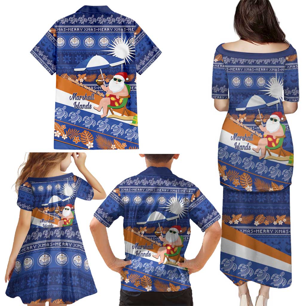 Marshall Islands Christmas Family Matching Puletasi and Hawaiian Shirt Beachy Santa Monono ilo raaneoan Nejin - Polynesian Pride