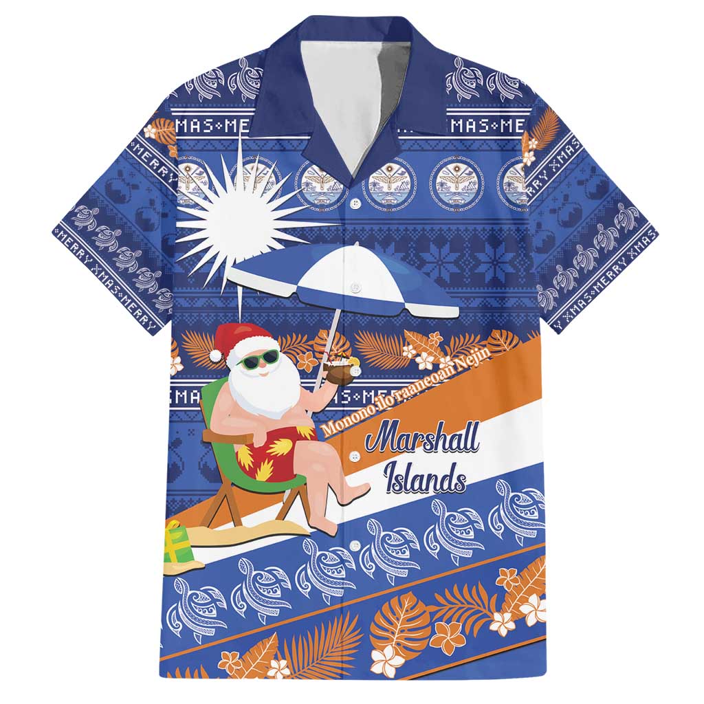 Marshall Islands Christmas Hawaiian Shirt Beachy Santa Monono ilo raaneoan Nejin - Polynesian Pride