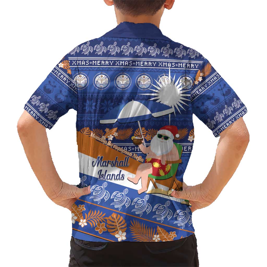 Marshall Islands Christmas Kid Hawaiian Shirt Beachy Santa Monono ilo raaneoan Nejin - Polynesian Pride