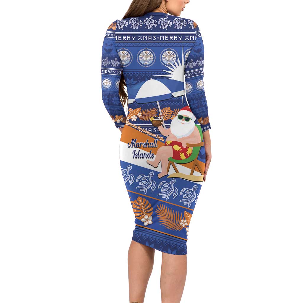 Marshall Islands Christmas Long Sleeve Bodycon Dress Beachy Santa Monono ilo raaneoan Nejin LT14 - Polynesian Pride