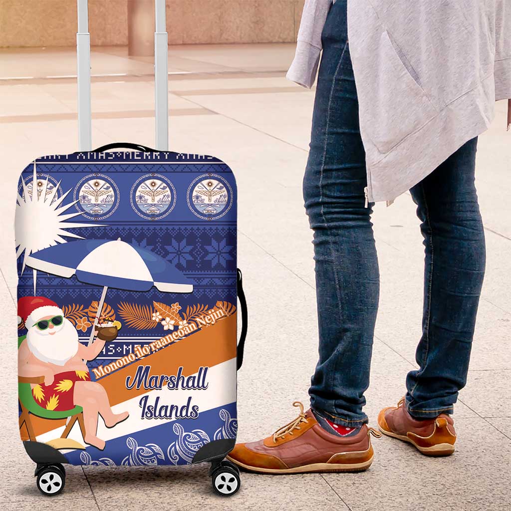 Marshall Islands Christmas Luggage Cover Beachy Santa Monono ilo raaneoan Nejin LT14 Blue - Polynesian Pride