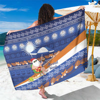 Marshall Islands Christmas Sarong Beachy Santa Monono ilo raaneoan Nejin LT14 One Size 44 x 66 inches Blue - Polynesian Pride