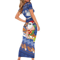 Marshall Islands Christmas Short Sleeve Bodycon Dress Beachy Santa Monono ilo raaneoan Nejin LT14 - Polynesian Pride