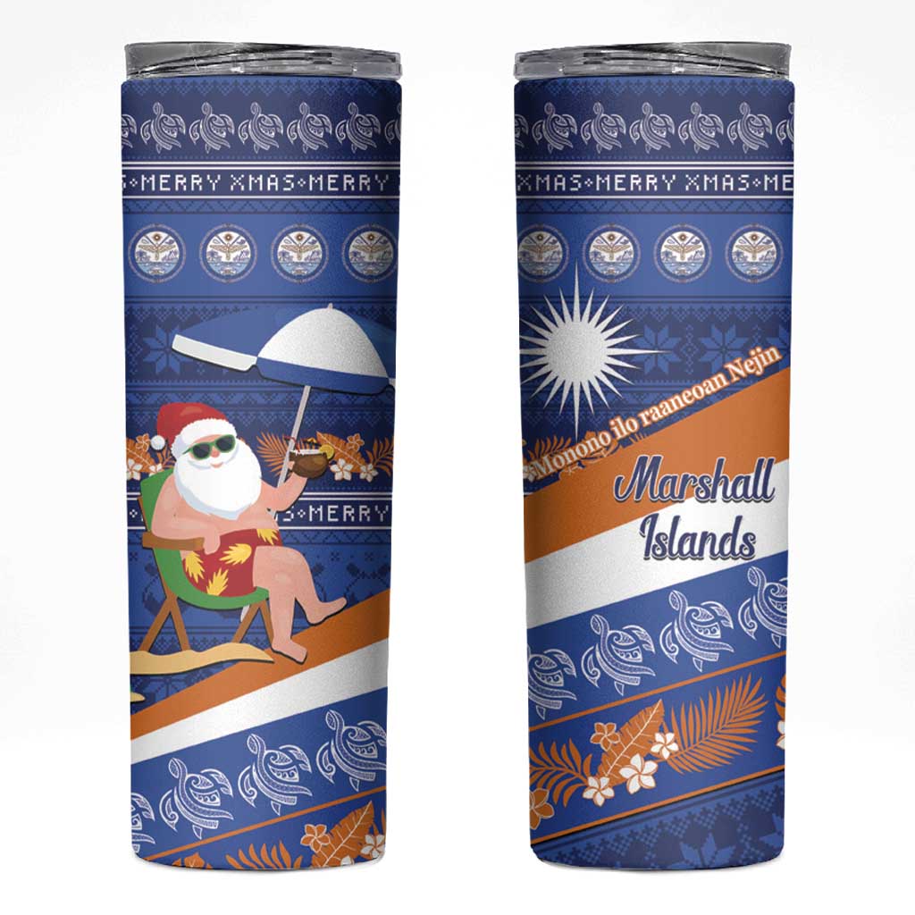 Marshall Islands Christmas Skinny Tumbler Beachy Santa Monono ilo raaneoan Nejin - Polynesian Pride