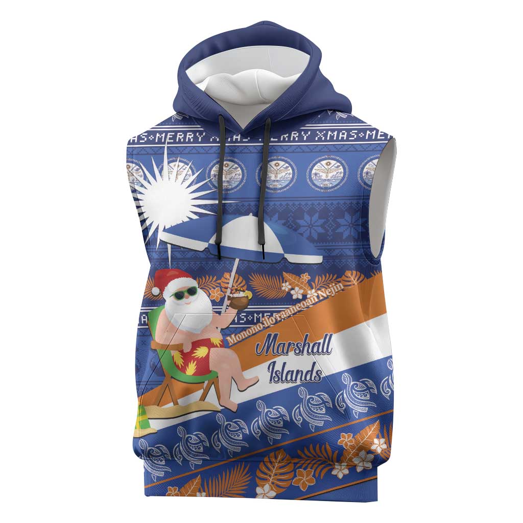 Marshall Islands Christmas Sleeveless Hoodie Beachy Santa Monono ilo raaneoan Nejin - Polynesian Pride
