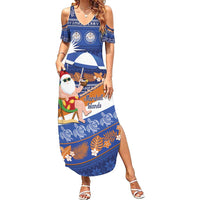 Marshall Islands Christmas Summer Maxi Dress Beachy Santa Monono ilo raaneoan Nejin LT14 Women Blue - Polynesian Pride