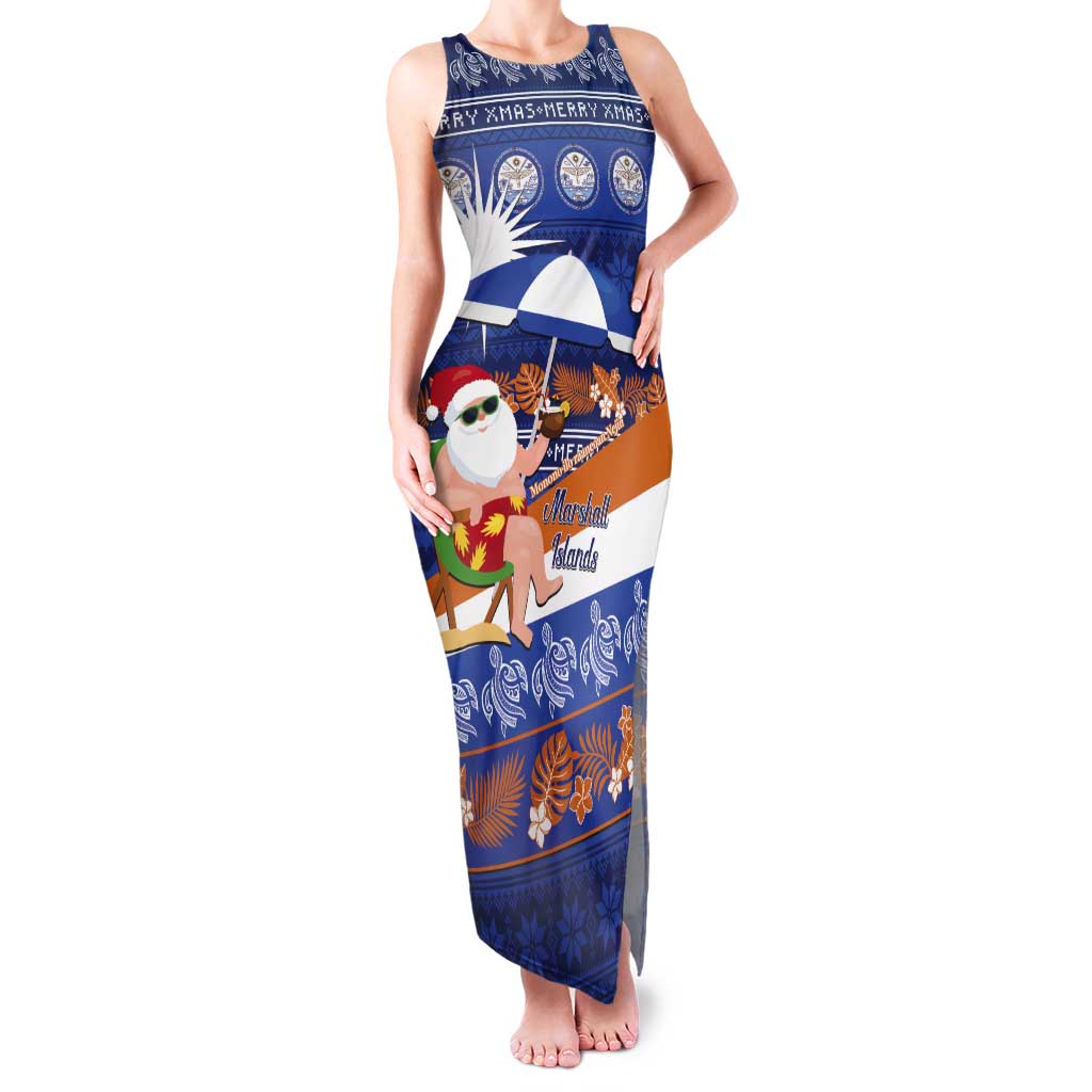 Marshall Islands Christmas Tank Maxi Dress Beachy Santa Monono ilo raaneoan Nejin LT14 Women Blue - Polynesian Pride