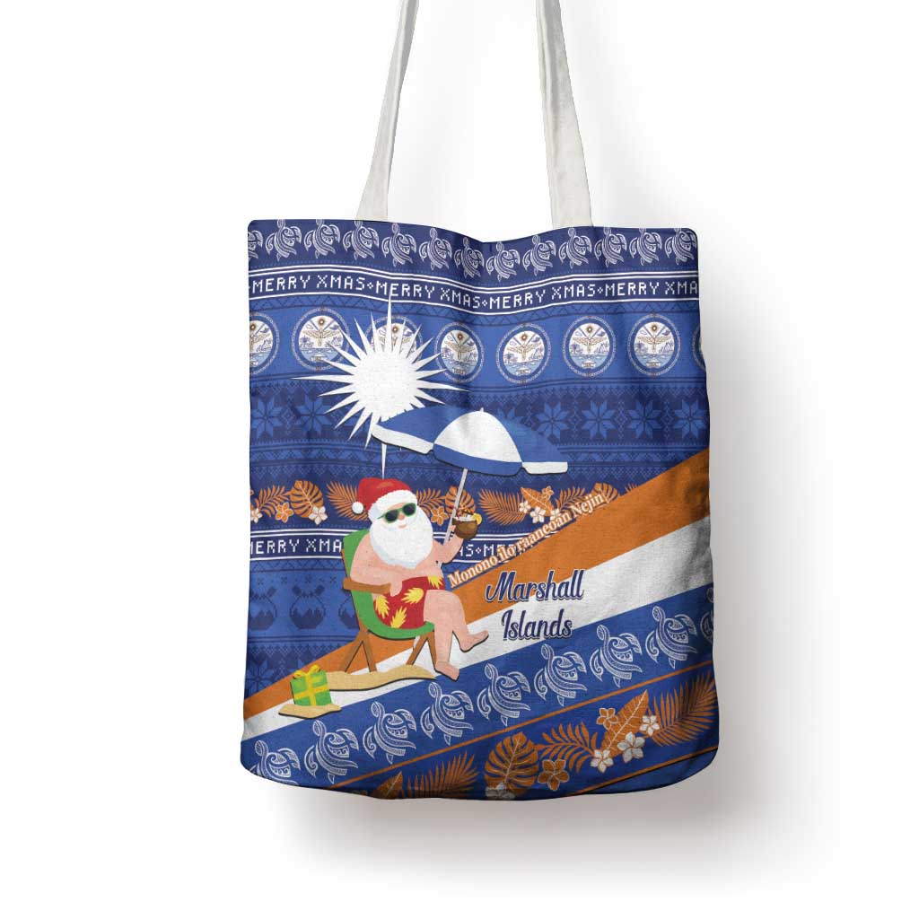 Marshall Islands Christmas Tote Bag Beachy Santa Monono ilo raaneoan Nejin - Polynesian Pride