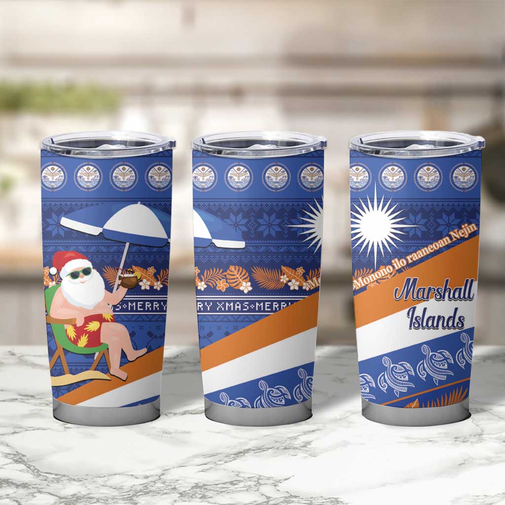 Marshall Islands Christmas Tumbler Cup Beachy Santa Monono ilo raaneoan Nejin - Polynesian Pride