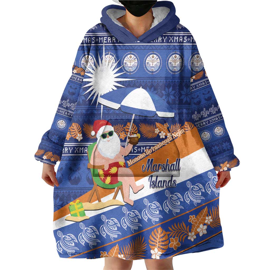 Marshall Islands Christmas Wearable Blanket Hoodie Beachy Santa Monono ilo raaneoan Nejin LT14 - Polynesian Pride
