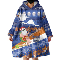 Marshall Islands Christmas Wearable Blanket Hoodie Beachy Santa Monono ilo raaneoan Nejin LT14 - Polynesian Pride