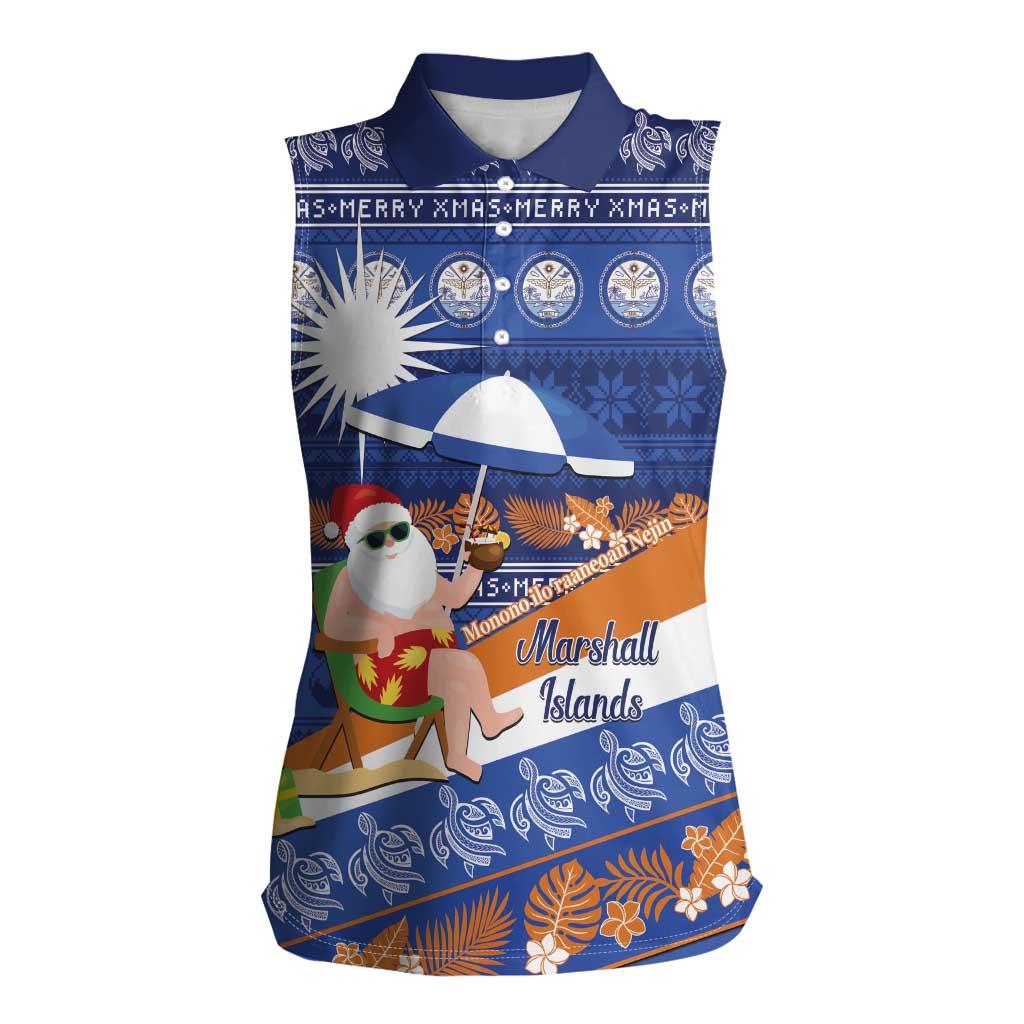 Marshall Islands Christmas Women Sleeveless Polo Shirt Beachy Santa Monono ilo raaneoan Nejin LT14 Female Blue - Polynesian Pride