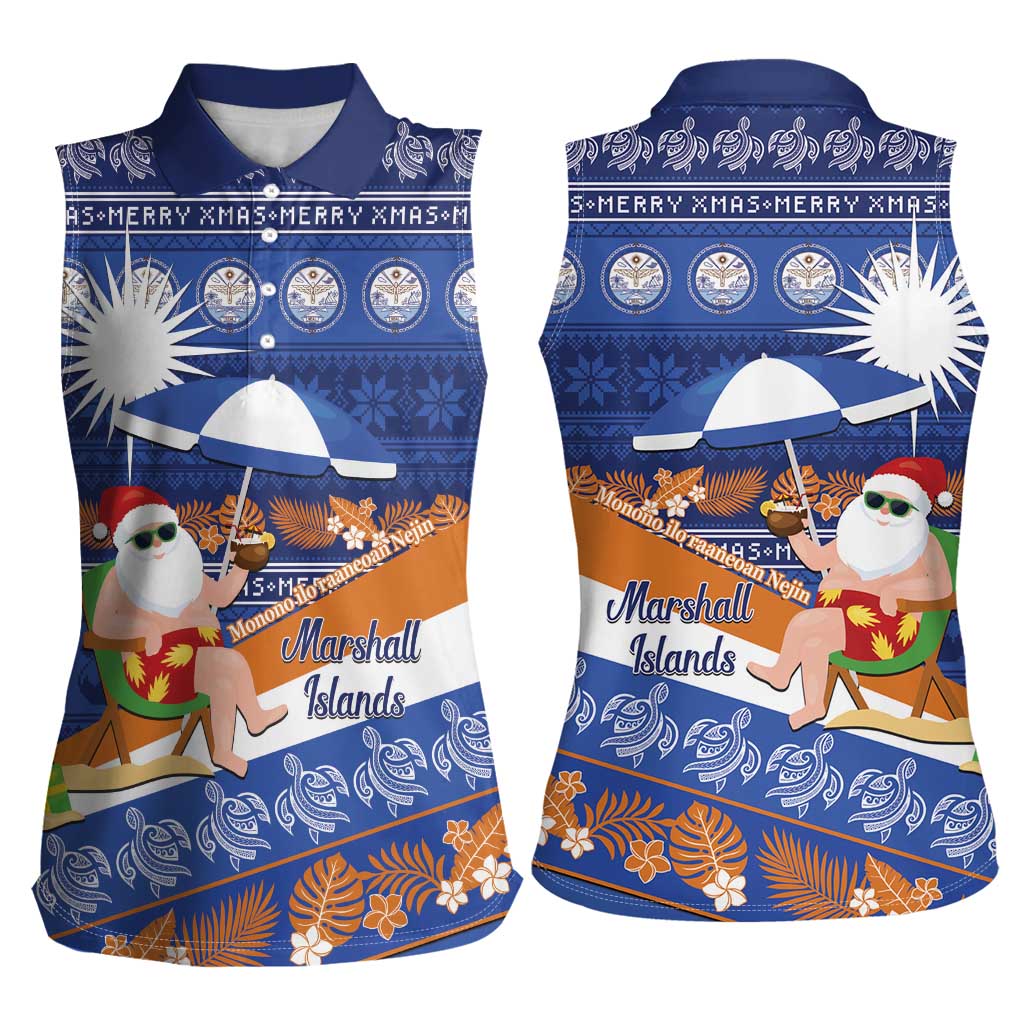 Marshall Islands Christmas Women Sleeveless Polo Shirt Beachy Santa Monono ilo raaneoan Nejin LT14 - Polynesian Pride