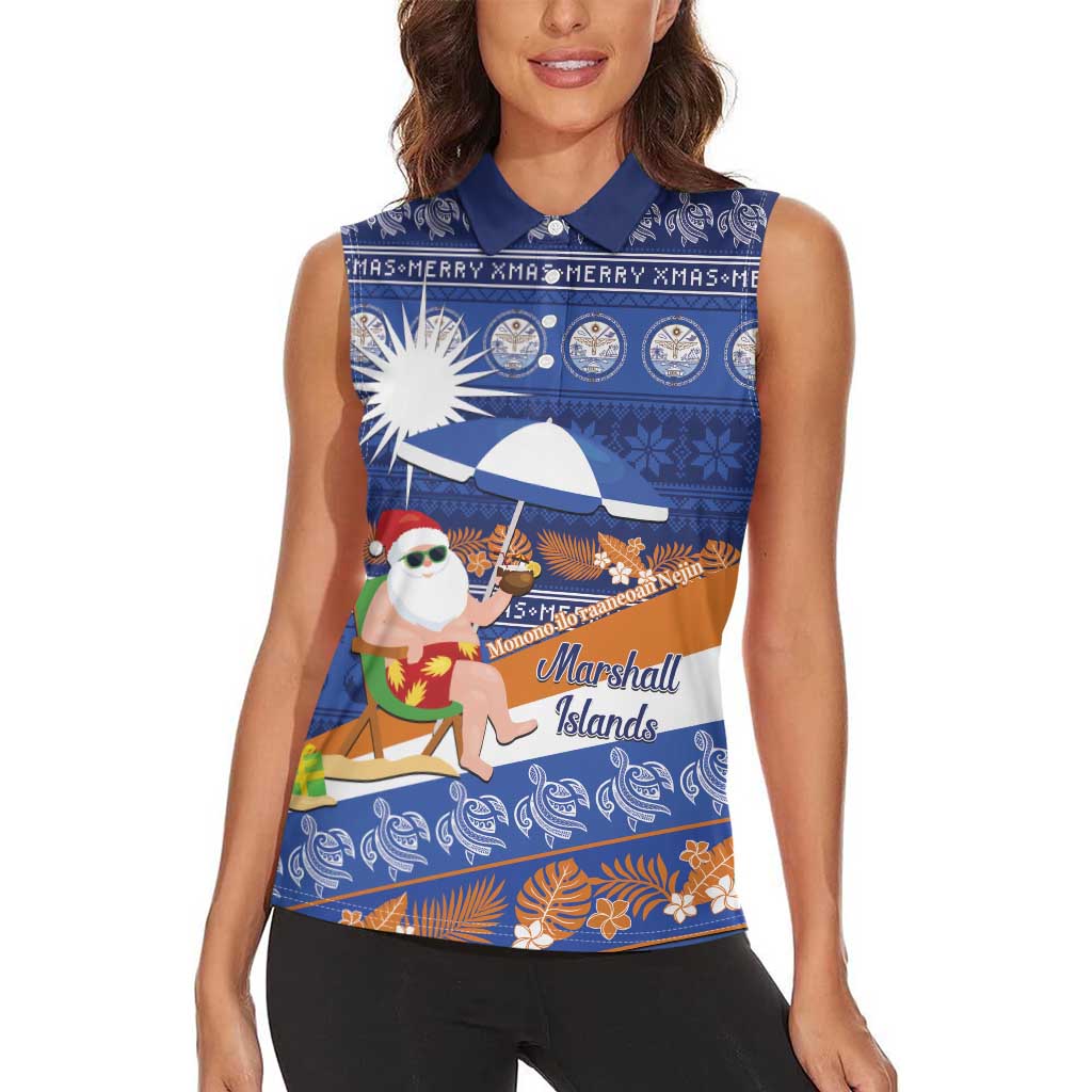 Marshall Islands Christmas Women Sleeveless Polo Shirt Beachy Santa Monono ilo raaneoan Nejin LT14 - Polynesian Pride