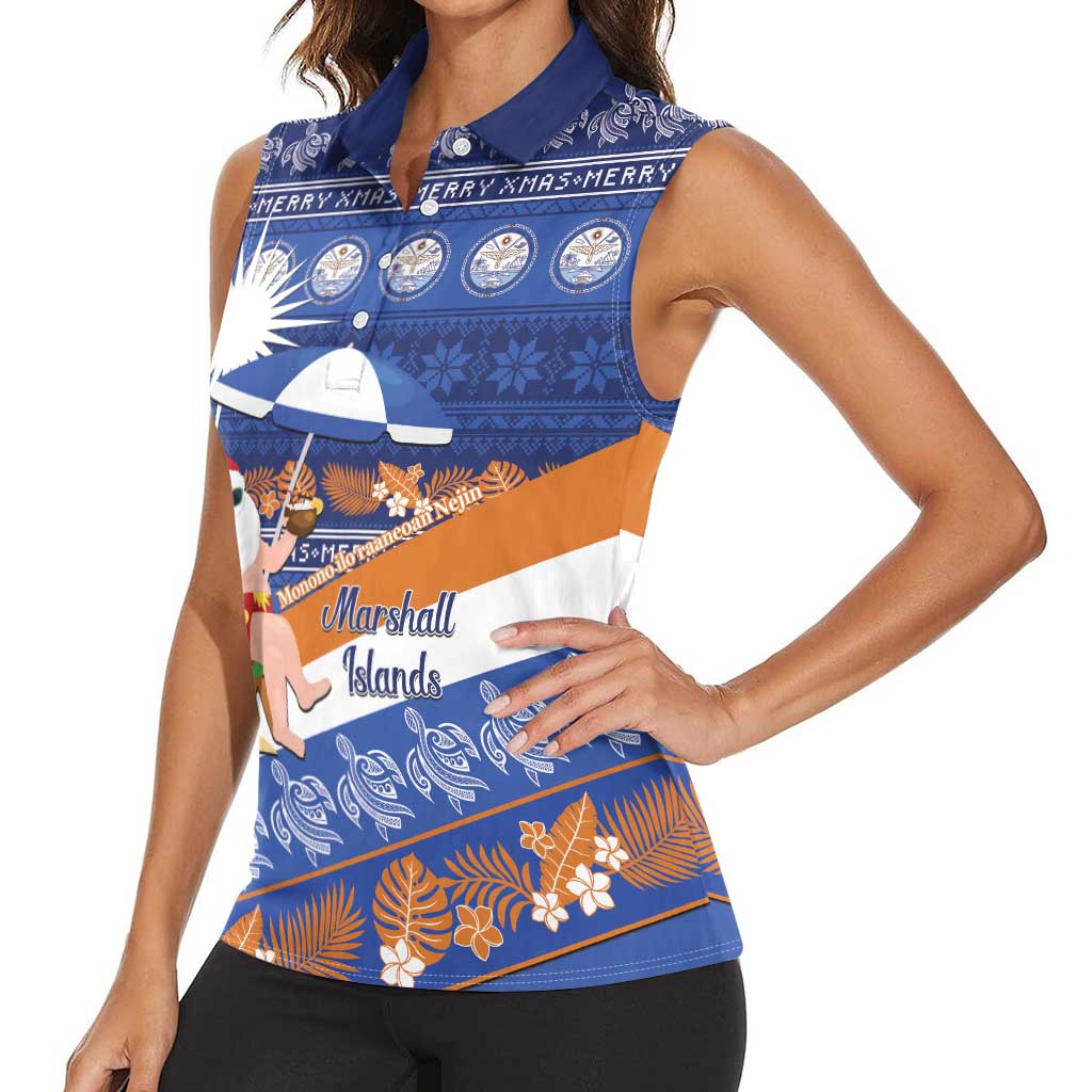 Marshall Islands Christmas Women Sleeveless Polo Shirt Beachy Santa Monono ilo raaneoan Nejin LT14 - Polynesian Pride