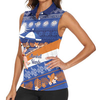 Marshall Islands Christmas Women Sleeveless Polo Shirt Beachy Santa Monono ilo raaneoan Nejin LT14 - Polynesian Pride