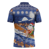 Marshall Islands Christmas Zipper Polo Shirt Beachy Santa Monono ilo raaneoan Nejin - Polynesian Pride