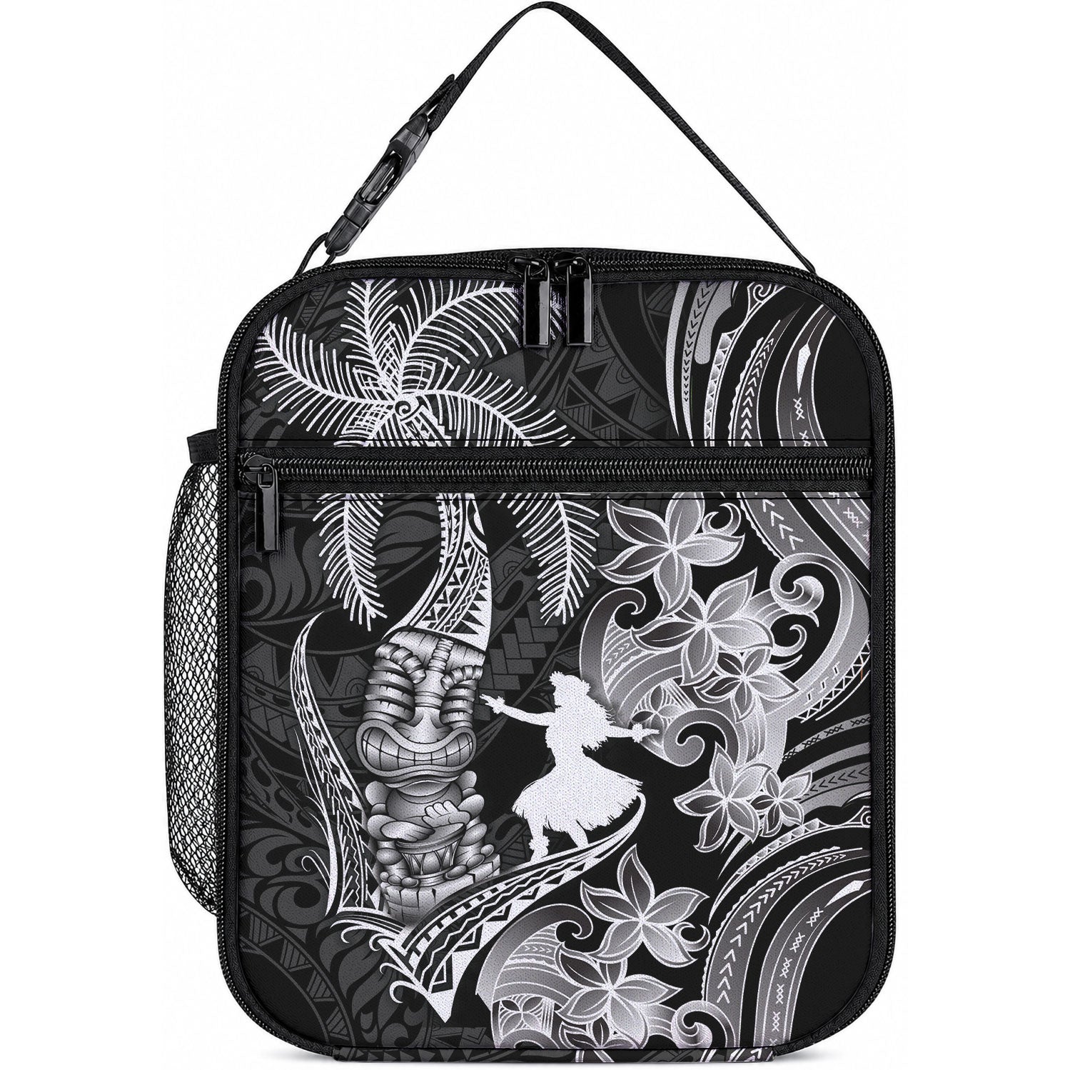 Hawaii Tribal Tiki Drum Hula Girl Lunch Bag LT14 10.2 × 8.3 × 4.3 inch Black - Polynesian Pride