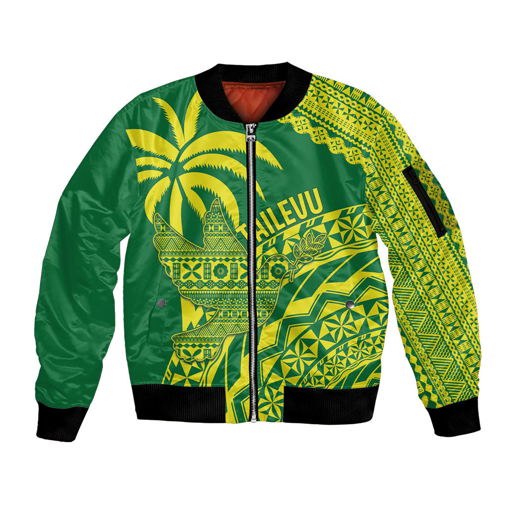 Tailevu Fiji 2026 Rugby Custom Sleeve Zip Bomber Jacket Dove Nation Fijian Tapa Pattern