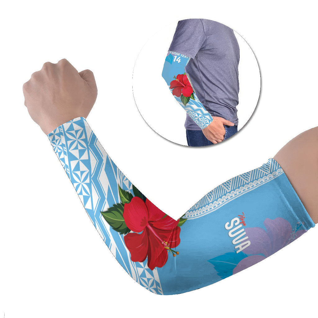 Suva Fiji 2026 Rugby Custom Arm Sleeves Hibiscus Fijian Tapa Pattern