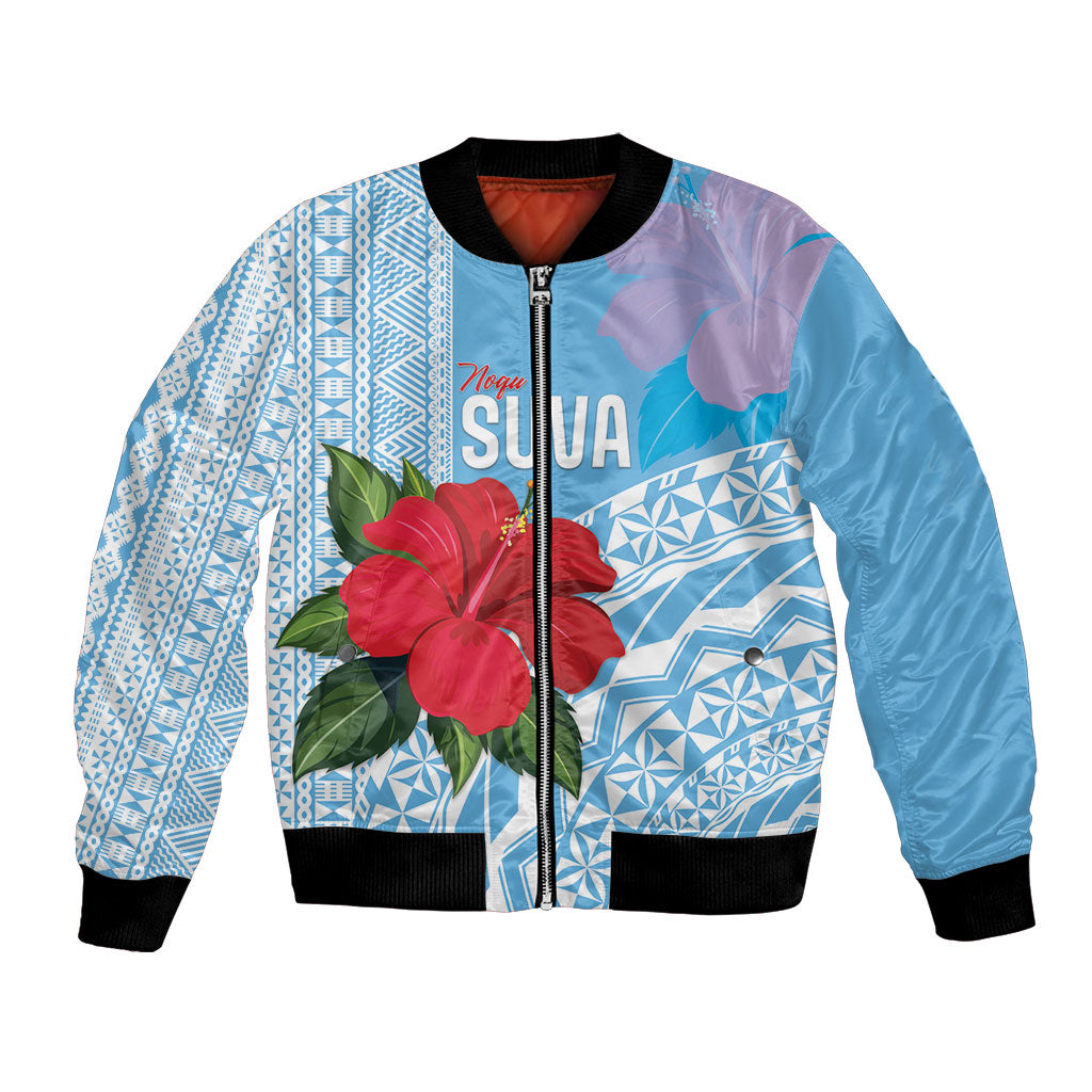 Suva Fiji 2026 Rugby Custom Bomber Jacket Hibiscus Fijian Tapa Pattern