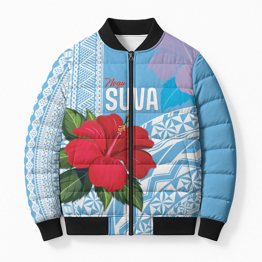 Suva Fiji 2026 Rugby Custom Bomber Puffer Jacket Hibiscus Fijian Tapa Pattern
