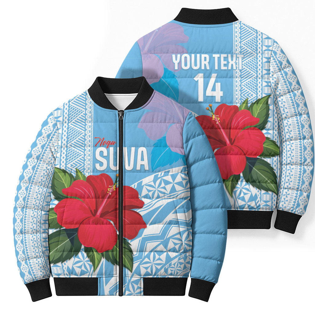 Suva Fiji 2026 Rugby Custom Bomber Puffer Jacket Hibiscus Fijian Tapa Pattern LT14 - Polynesian Pride