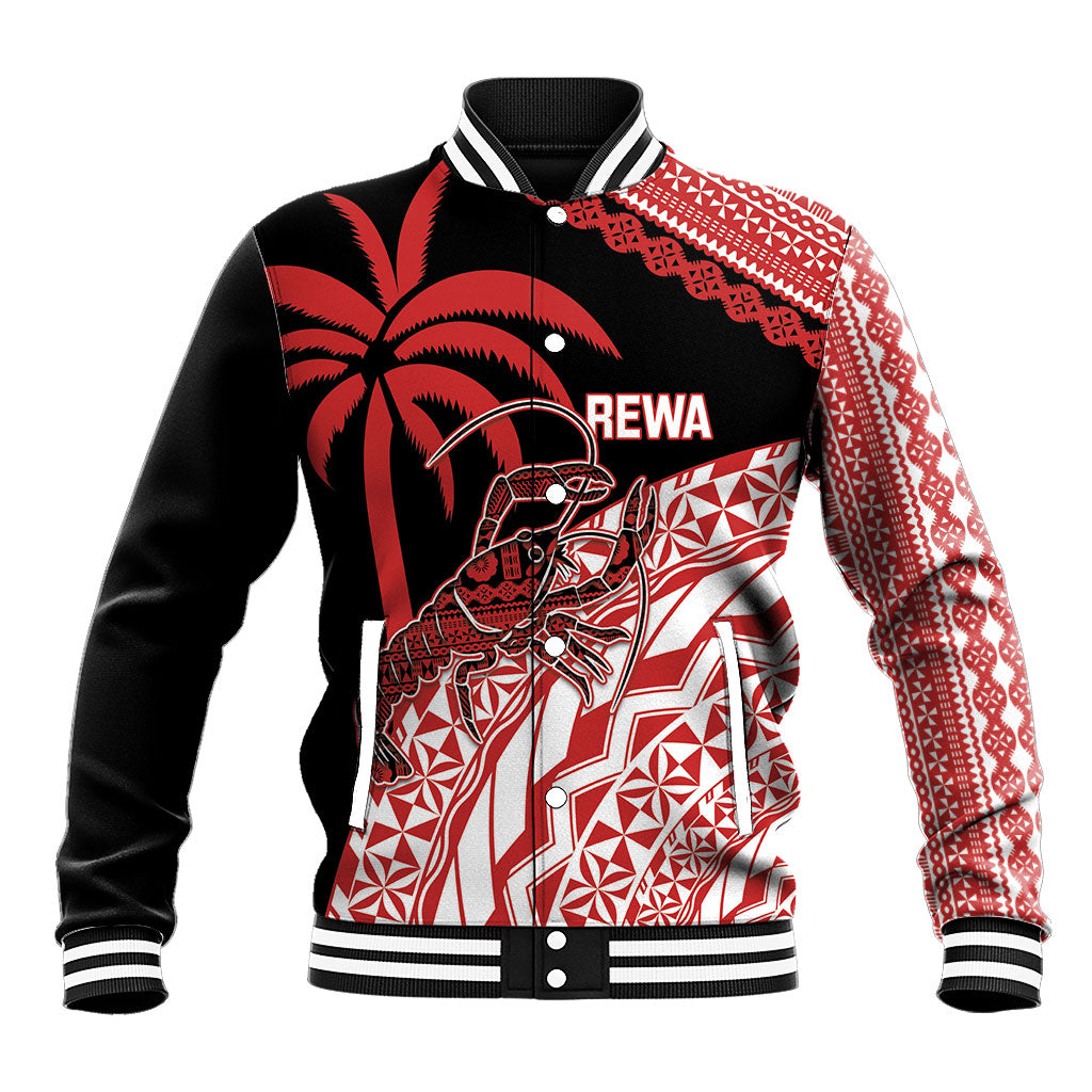 Rewa Fiji 2026 Rugby Custom Baseball Jacket Ura Prawn Fijian Tapa Pattern