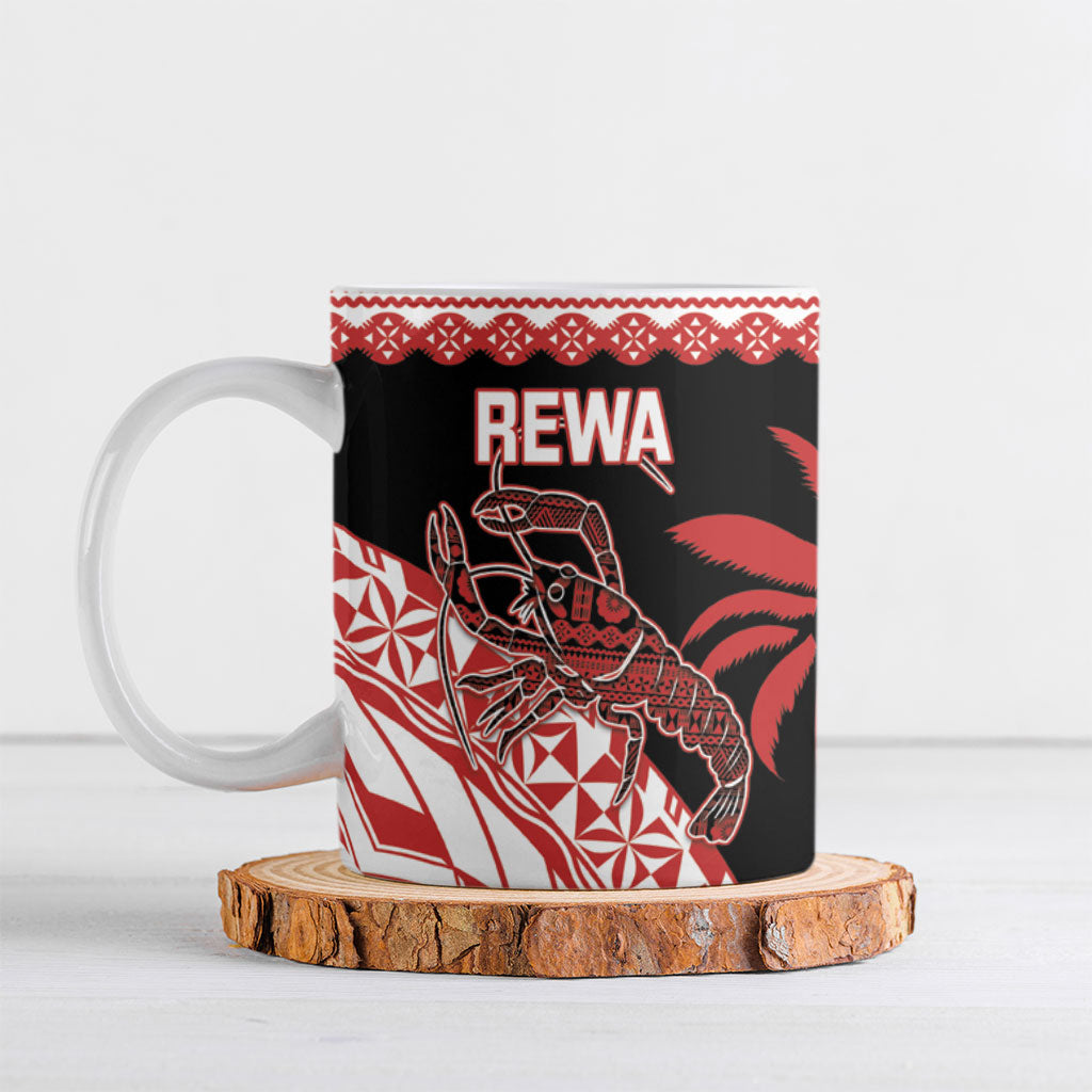 Rewa Fiji 2026 Rugby Custom Ceramic Mug Ura Prawn Fijian Tapa Pattern