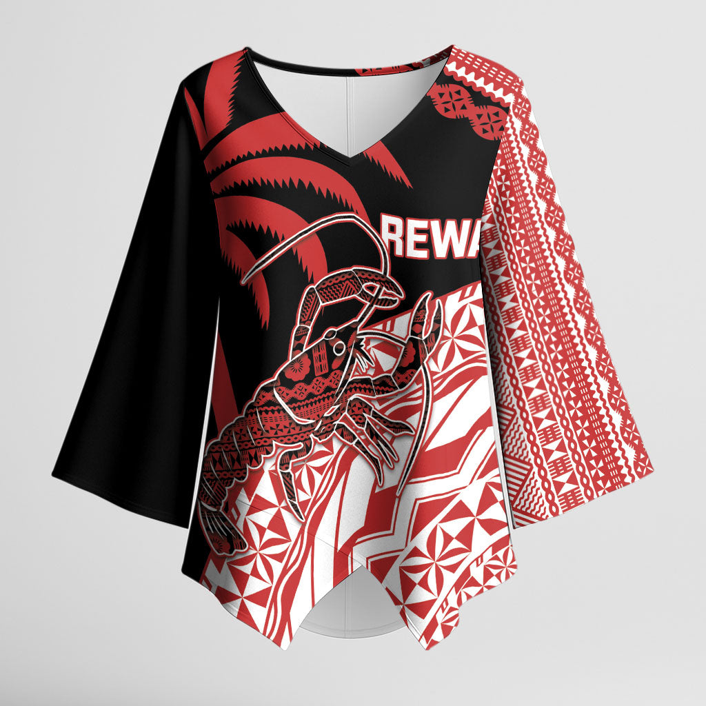 Rewa Fiji 2026 Rugby Custom Kimono Sleeve Blouse Ura Prawn Fijian Tapa Pattern