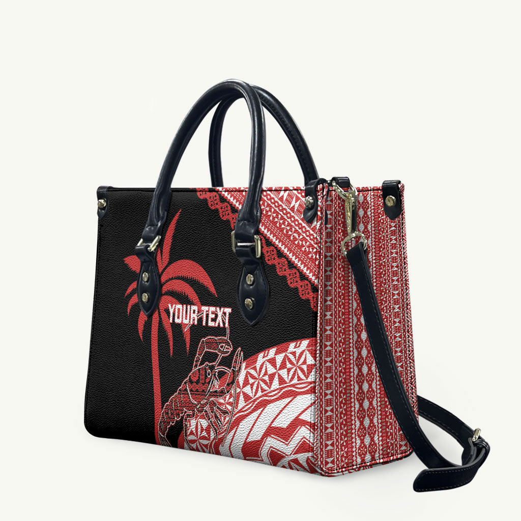 Rewa Fiji 2026 Rugby Custom Leather Bag Ura Prawn Fijian Tapa Pattern