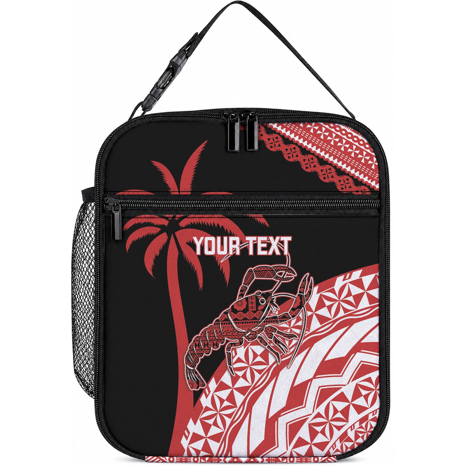 Rewa Fiji 2026 Rugby Custom Lunch Bag Ura Prawn Fijian Tapa Pattern