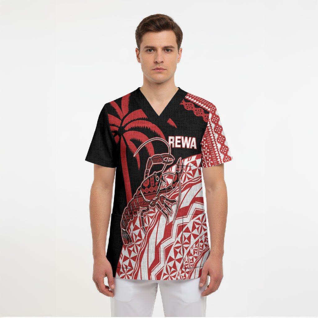 Rewa Fiji 2026 Rugby Custom Scrub Top Ura Prawn Fijian Tapa Pattern