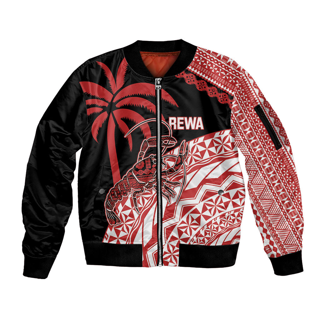Rewa Fiji 2026 Rugby Custom Sleeve Zip Bomber Jacket Ura Prawn Fijian Tapa Pattern