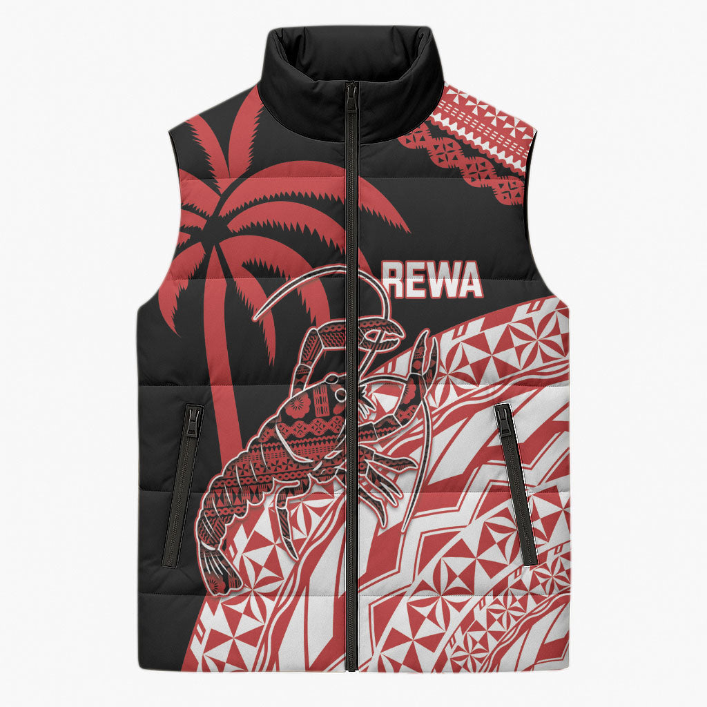 Rewa Fiji 2026 Rugby Custom Sleeveless Puffer Jacket Ura Prawn Fijian Tapa Pattern