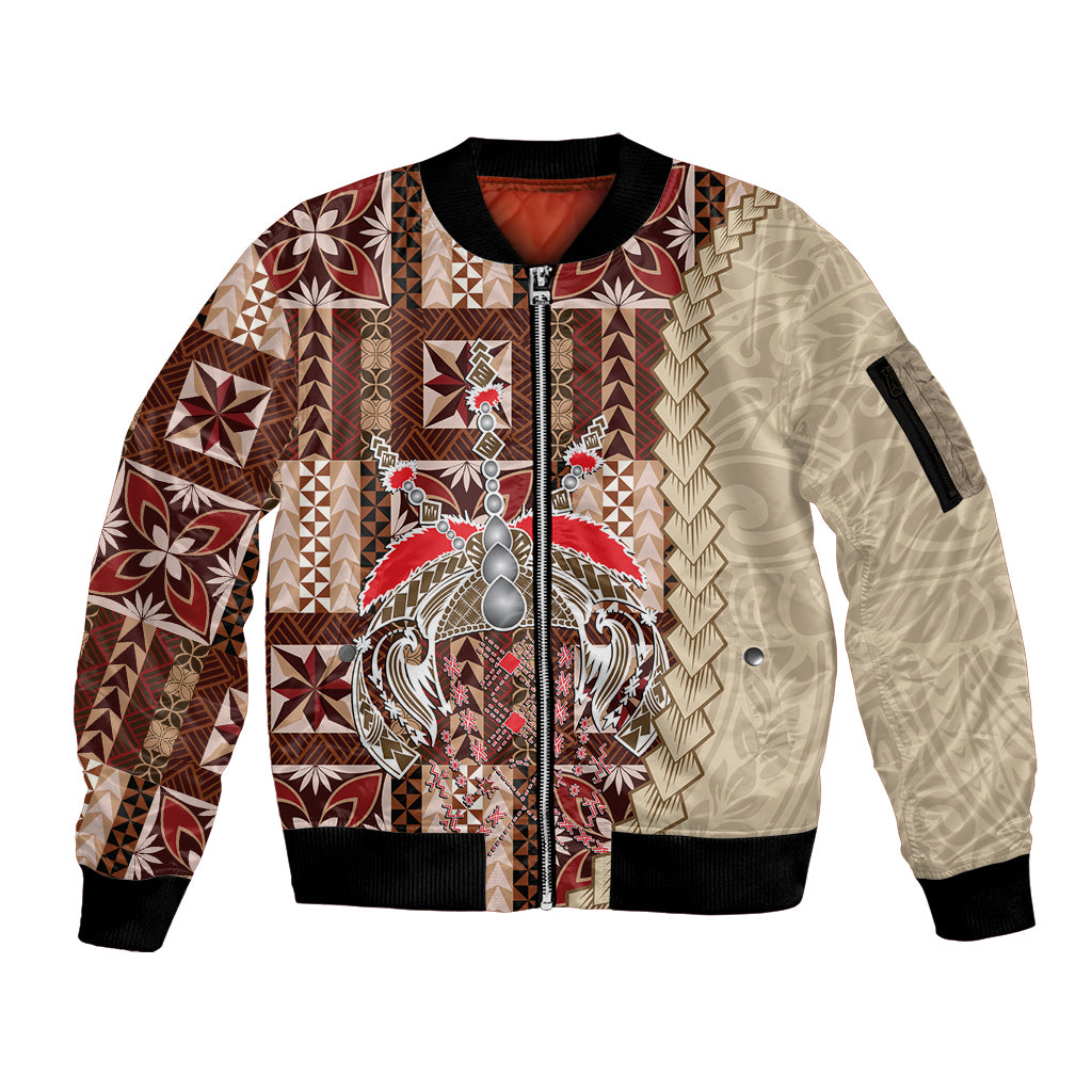 Samoa Tapau Sleeve Zip Bomber Jacket Samoan Siapo Pattern LT14 Unisex Brown - Polynesian Pride