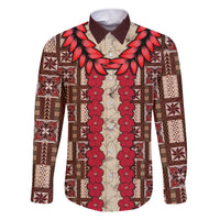 Samoa Siapo Family Matching Short Sleeve Bodycon Dress and Hawaiian Shirt Tapa Pattern Mix Ula Fala Hibiscus LT14 Dad's Shirt - Long Sleeve Brown - Polynesian Pride