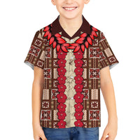 Samoa Siapo Kid Hawaiian Shirt Tapa Pattern Mix Ula Fala Hibiscus LT14 Kid Brown - Polynesian Pride