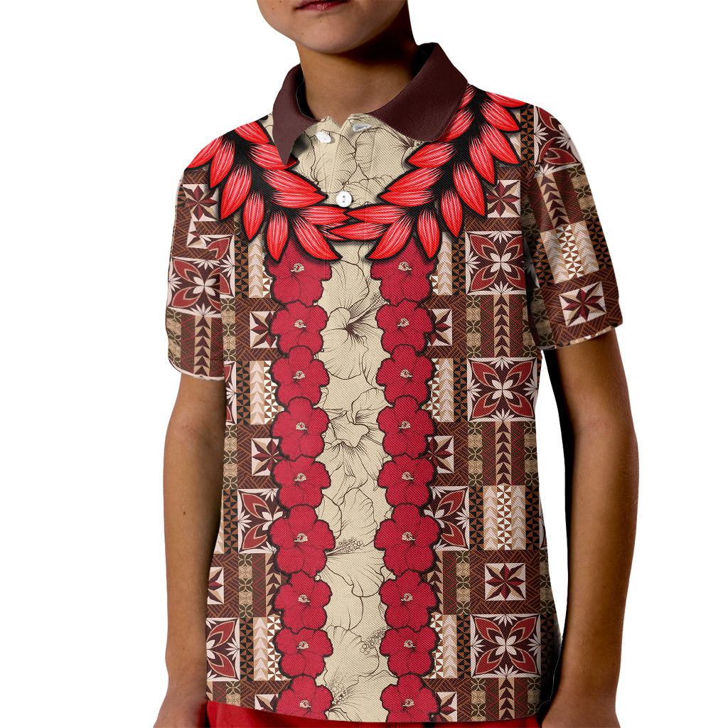 Samoa Siapo Kid Polo Shirt Tapa Pattern Mix Ula Fala Hibiscus LT14 Kid Brown - Polynesian Pride