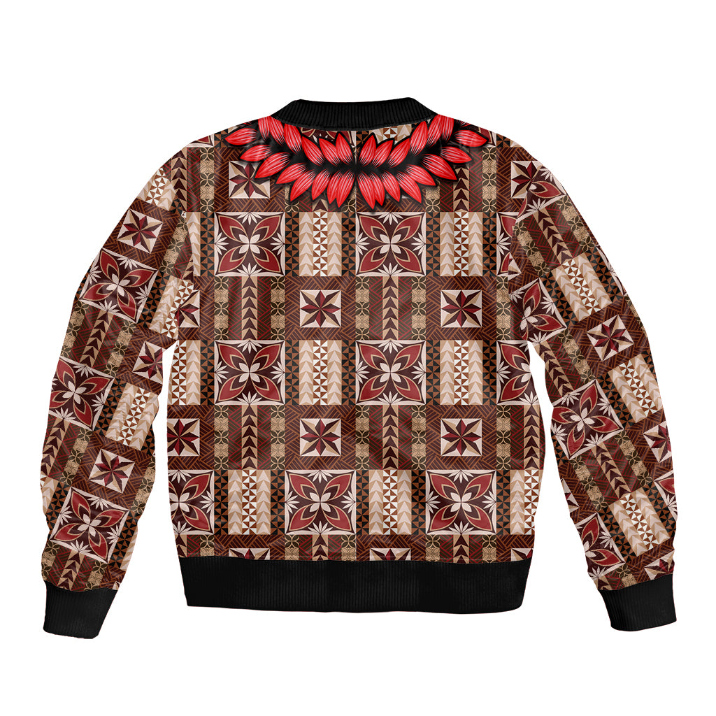 Samoa Siapo Sleeve Zip Bomber Jacket Tapa Pattern Mix Ula Fala Hibiscus LT14 - Polynesian Pride