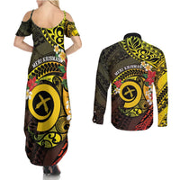 Vanuatu Christmas Couples Matching Summer Maxi Dress and Long Sleeve Button Shirt Vanuatuan Pig Tusk - Meri Krismas!
