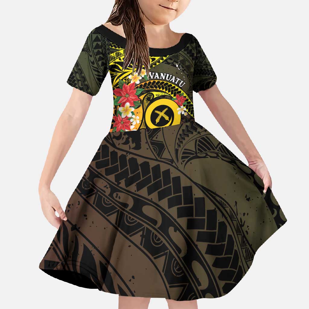 Vanuatu Christmas Family Matching Off Shoulder Maxi Dress and Hawaiian Shirt Vanuatuan Pig Tusk - Meri Krismas! LT14 Daughter's Dress Black - Polynesian Pride