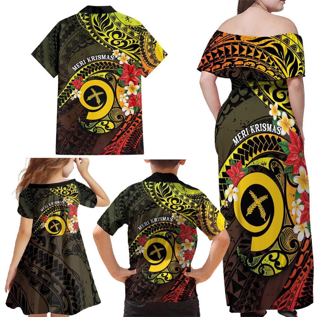 Vanuatu Christmas Family Matching Off Shoulder Maxi Dress and Hawaiian Shirt Vanuatuan Pig Tusk - Meri Krismas! LT14 - Polynesian Pride